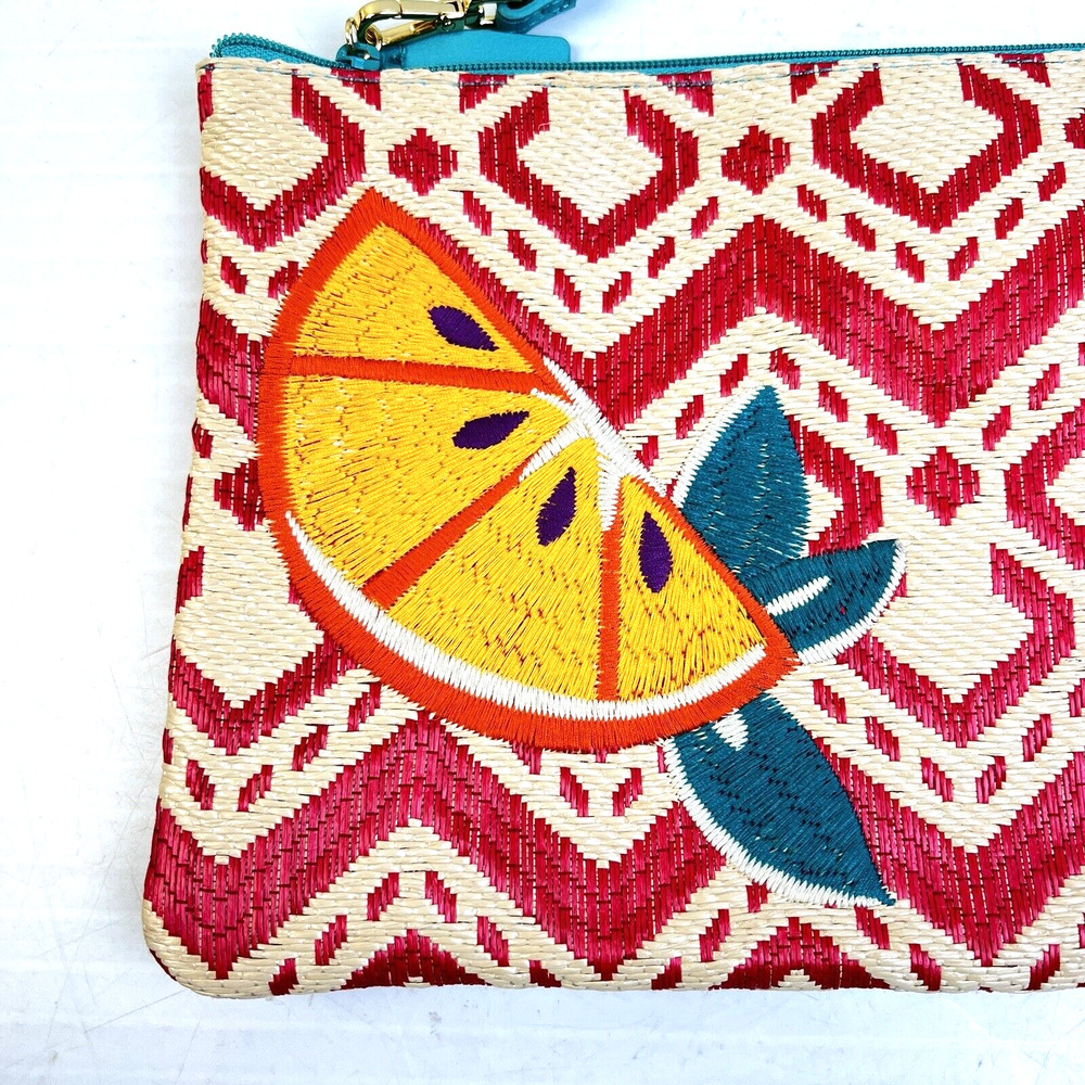 Vera Bradley Clutch Woven Orange Embroidery Summer Purse Wristlet Beach Casual - Picture 3 of 7